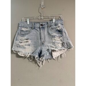 American‎ Eagle Distressed Denim Shorts Light Wash High Waisted Cutoff Size 6